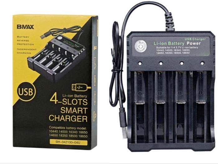Cigarette electronique Vapotage Vape : Chargeur 4 Ram USB pour accus batterie 18650,21700,18350 (BMAX)