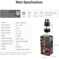 Drag 2 Platinum Kit 177W TC Mod + UFORCE T2 Tank Uforce U2 N3 Cigarette électronique Version TPD Ne pas inclure 18650