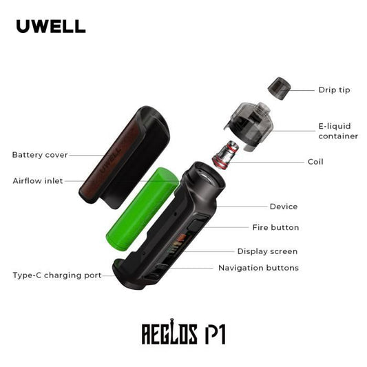 Brun rougeâtre - UWELL AEGLOS P1 Pod Mod 5W 80W Vape Kit 4 ML Cartouche Mesh Coil 18650 Batterie Cigarette électronique (UWELL)